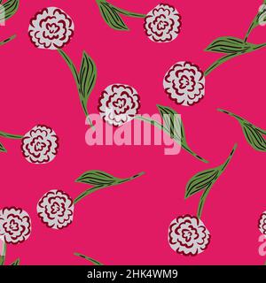 Sommer nahtlose Muster mit zufälliger Rosen Blumen Ornament. Leuchtender rosa Hintergrund. Abbildung des Bestandes. Vektor-Design für Textil, Stoff, Geschenkdrap, w Stock Vektor