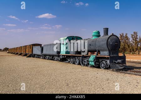 Alter Dampfzug, Hejaz Bahnhof in Al Ula, Königreich Saudi-Arabien, Naher Osten Stockfoto