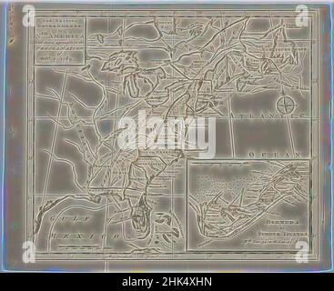 Inspiriert von Map of the British Governments in North America, J. Gibson, Engraving, 1763, Blatt: 10 7/16 x 8 11/16 Zoll, 26,5 x 22 cm, Reimagined by Artotop. Klassische Kunst neu erfunden mit einem modernen Twist. Design von warmen fröhlichen Leuchten der Helligkeit und Lichtstrahl Strahlkraft. Fotografie inspiriert von Surrealismus und Futurismus, umarmt dynamische Energie der modernen Technologie, Bewegung, Geschwindigkeit und Kultur zu revolutionieren Stockfoto