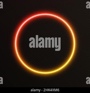 Gradient Neonkreis, orange-gelb leuchtende Grenze isoliert auf einem dunklen Hintergrund. Stock Vektor