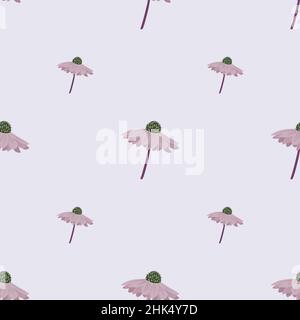 Minimalistisches, nahtloses Muster mit den Silhouetten der Kritzelblüten der Gerbera. Hellblauer Hintergrund. Vektorgrafik für saisonale Textildrucke, Stoff, Stock Vektor