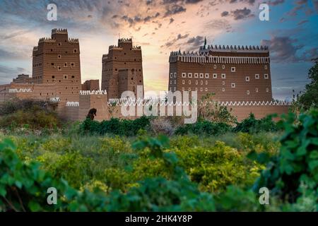 Traditionelle Gebäude Schlammtürme als Wohnhäuser verwendet, Najran, Königreich Saudi-Arabien, Naher Osten Stockfoto