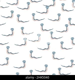 Wildlife nahtlose Doodle-Muster mit kleinen blauen isolierten Schlangen Silhouetten. Weißer Hintergrund. Schlichter Stil. Abbildung des Bestandes. Vektor-Design für t Stock Vektor