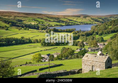 Gouthwaite Reservoir, Dales Barns and Dry Stone Walls in Nidderdale, The Yorkshire Dales, Yorkshire, England, Vereinigtes Königreich, Europa Stockfoto