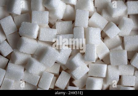 White Sugar Cubes Hintergrundbild Draufsicht Stockfoto