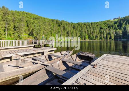 Blick über den Mummelsee zum Hornisgrinde Berg, Schwarzwald Nationalpark, Baden-Württemberg, Deutschland, Europa Stockfoto