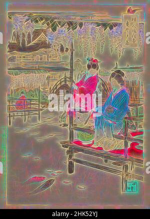 Inspiriert von Wisteria bei Kameido, aus der Serie ein Sortiment von Frauenzollamchen, aus der Serie: Fujin Fuzako Zukushi, 'Women's Customs and Manners', Ogata Gekko, japanisch, 1859-1920, Farbholzschnitt auf Papier, Japan, 1891, Meiji-Zeit, 14 1/2 x 10 Zoll, 36,8 x 25,4 cm, Demur, Etikette, Fans, neu erfunden von Artotop. Klassische Kunst neu erfunden mit einem modernen Twist. Design von warmen fröhlichen Leuchten der Helligkeit und Lichtstrahl Strahlkraft. Fotografie inspiriert von Surrealismus und Futurismus, umarmt dynamische Energie der modernen Technologie, Bewegung, Geschwindigkeit und Kultur zu revolutionieren Stockfoto