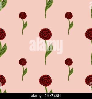 Minimalistisches, florales Gartenmuster mit roten Rosen-Silhouetten. Pastellrosa Hintergrund. Abbildung des Bestandes. Vektor-Design für Textil, Stoff, Stock Vektor