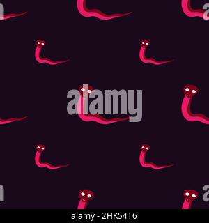 Lustige rosa Schlangen Silhouetten nahtlose Muster in handgezeichneten Stil, dunkelvioletten Hintergrund. Kontrastfarben. Abbildung des Bestandes. Vektordesign für tex Stock Vektor