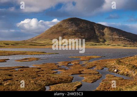 Northton Saltings, unterstützt von Ceapabhal, in der Nähe von Scarista, Isle of Harris, Äußere Hebriden, Schottland, Vereinigtes Königreich, Europa Stockfoto