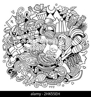 Dominikanische Republik handgezeichnete Cartoon Doodle Illustration. Lustiges Dominikanisches Design. Kreativer Vektor-Hintergrund mit nordamerikanischen Country-Elementen Stock Vektor