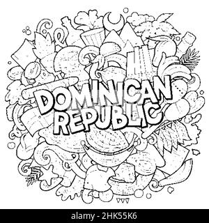 Dominikanische Republik handgezeichnete Cartoon Doodle Illustration. Lustiges Dominikanisches Design. Kreativer Vektorhintergrund. Handgeschriebener Text mit nordamerikanischem Text Stock Vektor