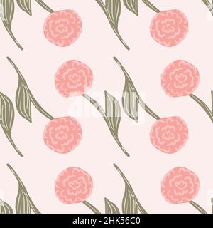 Geometrisches florales Garten-Nahtloses Muster mit roten Rosen-Silhouetten. Pastellrosa Hintergrund. Vektor-Design für Textil, Stoff, Geschenkdrap, Tapeten. Stock Vektor