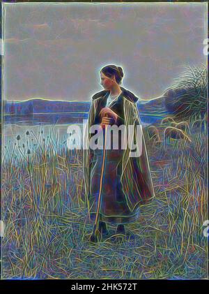 Inspiriert von der Schäferin von Rolleboise, Daniel Ridgway Knight, Amerikaner, 1839-1924, Öl auf Leinwand, 1896, 68 x 50 1/2 Zoll, 172,7 x 128,2 cm, 1896, 19th, amerikanisch, amerikanisch Barbizon, Skance, schön, Brötchen, Kanal, Kap, Mantel, Mantel, Daniel Rigway Knight, verträumt, weibliche Figur, Figurative Kunst, Herde, neu erfunden von Artotop. Klassische Kunst neu erfunden mit einem modernen Twist. Design von warmen fröhlichen Leuchten der Helligkeit und Lichtstrahl Strahlkraft. Fotografie inspiriert von Surrealismus und Futurismus, umarmt dynamische Energie der modernen Technologie, Bewegung, Geschwindigkeit und Kultur zu revolutionieren Stockfoto
