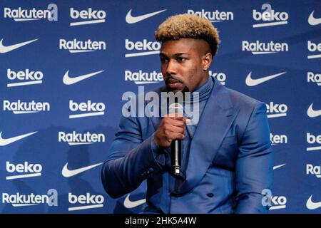 Barcelona, Spanien, 2, Februar 2022. Offizielle Präsentation von Adama Traoré als neuer Spieler des FC Barcelona. Quelle: Joan Gosa/Alamy Live News Stockfoto