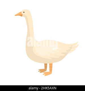 Niedliche Gans isoliert auf weißem Hintergrund. Lustige Zeichentrickfigur Bauernhof weiße Farbe. Flacher Vogel für jeden Zweck Design. Vektorgrafik. Stock Vektor
