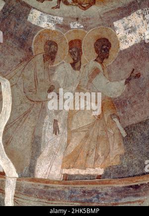 Hreliova (Hrelyova) Turm, oder Hrelyu Turm, Wandgemälde auf V-th Ebene in der Kapelle "die Verklärung Christi", Rila Kloster, Bulgarien, Balkan Stockfoto
