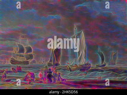 Abraham Storck, 1683, Reinmagined by Artotop, inspiriert von der Strandszene mit Booten. Klassische Kunst neu erfunden mit einem modernen Twist. Design von warmen fröhlichen Leuchten der Helligkeit und Lichtstrahl Strahlkraft. Fotografie inspiriert von Surrealismus und Futurismus, umarmt dynamische Energie der modernen Technologie, Bewegung, Geschwindigkeit und Kultur zu revolutionieren Stockfoto