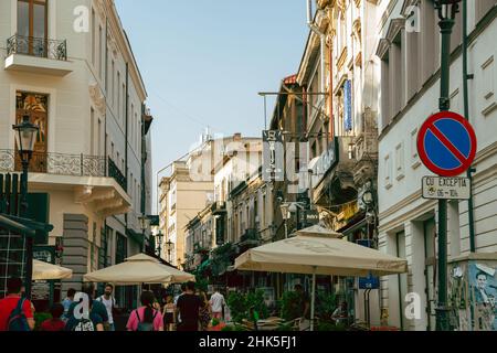 Bukarest, Rumänien - 27. Juli 2019 : Strada Franceza Altstadt Restaurant und Café Straße Stockfoto