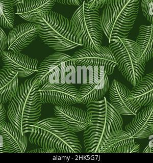 Randloses Muster mit Farnblatt-Silhouetten im exotischen Druck. Tropische Natur Grün Hintergrund. Grafikdesign für Geschenkpapier und Stofftextu Stock Vektor