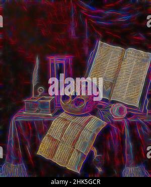 Inspiriert von Vanitas Stillleben, Edwaert Collier, 1675, neu erfunden von Artotop. Klassische Kunst neu erfunden mit einem modernen Twist. Design von warmen fröhlichen Leuchten der Helligkeit und Lichtstrahl Strahlkraft. Fotografie inspiriert von Surrealismus und Futurismus, umarmt dynamische Energie der modernen Technologie, Bewegung, Geschwindigkeit und Kultur zu revolutionieren Stockfoto