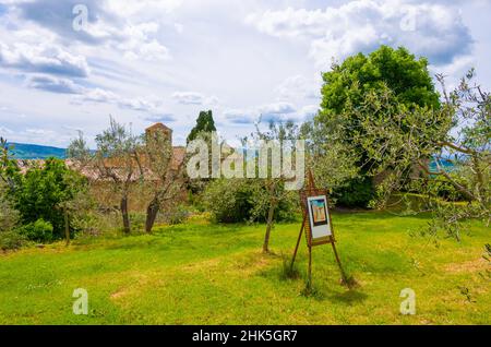 Monticchiello (Italien) - das wunderbare mittelalterliche und künstlerische Dorf der Toskana, in der Gemeinde Pienza, Val d'Orcia UNESCO-Stätte, im Frühjahr Stockfoto