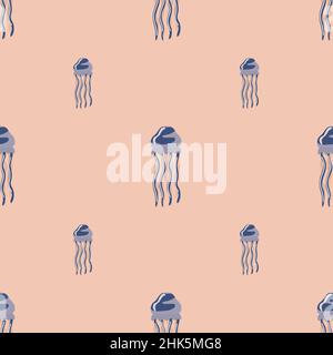 Quallen in Nahtlosmuster auf pastellrosa Hintergrund. Minimalistisches Ornament mit Meerestieren. Geometrische Vorlage für Stoff. Vektorgrafik entwerfen. Stock Vektor