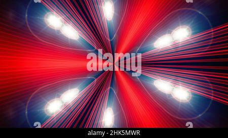 Der glühende Eingang eines Weltraumtunnels mit den Wänden aus Neonen und hellen Lichtern. Stockfoto