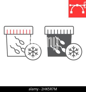 Einfrieren der Spermienlinie und Glyphen-Symbol, Reproduktion und Befruchtung, Kryobank-Vektor-Symbol, Vektorgrafiken, editierbares Strichumrisszeichen, eps 10. Stock Vektor