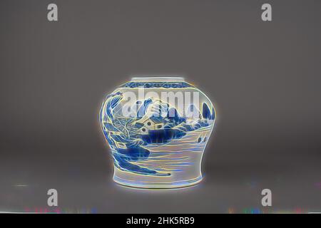 Inspiriert von Jar mit Design of River Landscape, Chinesisch, Qing-Dynastie, 1644–1911, Yongzheng-Zeit, 1723–1735, Anfang des 18th. Jahrhunderts, Jingdezhen Ware; Porzellan mit kobaltblauer Unterglasur, hergestellt in Jingdezhen, Provinz Jiangxi, China, Asien, Keramik, Behälter, Höhe: 7 3/4 Zoll (19,7 cm, neu erfunden von Artotop. Klassische Kunst neu erfunden mit einem modernen Twist. Design von warmen fröhlichen Leuchten der Helligkeit und Lichtstrahl Strahlkraft. Fotografie inspiriert von Surrealismus und Futurismus, umarmt dynamische Energie der modernen Technologie, Bewegung, Geschwindigkeit und Kultur zu revolutionieren Stockfoto