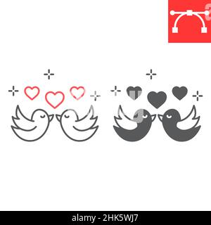 Love Birds Linie und Glyphe Symbol, Valentinstag und Herz, Liebhaber Vögel Vektor-Symbol, Vektorgrafiken, editierbare Kontur Umriss Zeichen, eps 10. Stock Vektor