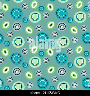 Kreise nahtloses Muster auf grünem Hintergrund. Handgezeichneter Doodle-Style-Vektor. Stock Vektor