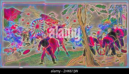 Inspiriert von der Besetzung des Fort in Weihaiwei, Watanabe Nobukazu, Japanisch, 1872–1944, Meiji-Zeit, 1868–1912, Hattori Hyakuroku, japanisch, aktiv Ende 19th. Jahrhundert, 1895, Triptychon von Farbholzschnitten, hergestellt in Japan, Asien, Drucke, Triptychon wie montiert: 14 11/16 x 28 7/16 Zoll (37,3 x 72,2 cm, neu erfunden von Artotop. Klassische Kunst neu erfunden mit einem modernen Twist. Design von warmen fröhlichen Leuchten der Helligkeit und Lichtstrahl Strahlkraft. Fotografie inspiriert von Surrealismus und Futurismus, umarmt dynamische Energie der modernen Technologie, Bewegung, Geschwindigkeit und Kultur zu revolutionieren Stockfoto