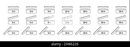 Zeitraum nach dem Öffnen für Verpackungsdesign isoliert auf weißem Hintergrund. Symbol für das Öffnen des Felds „Kosmetik“. Vektorgrafik. Stock Vektor
