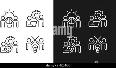 Erfolgreiche Teamarbeit Pixel perfekte lineare Symbole für den dunklen, hellen Modus eingestellt Stock Vektor