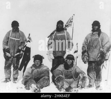 Mitglieder der Terra Nova Expedition am Südpol: Robert F. Scott, Lawrence Oates, Henry R. Bowers, Edward A. Wilson und Edgar Evans vor Ort Stockfoto