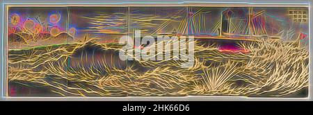 Inspiriert von unserer Flotte von Kriegsschiffen, die die Bucht von Dalian bombardieren, wurde Kobayashi Kiyochika, 1847–1915, Meiji-Zeit, 1868–1912, Matsuki Heikichi V, japanisch, 1872–1931, 1894, Pentaptychon von Farbholzschnitten, hergestellt in Tokio, Japan, Asien, Dalian, Provinz Liaoning, China, Asien, Dalian, Provinz Liaoning, China, neu erfunden von Artotop. Klassische Kunst neu erfunden mit einem modernen Twist. Design von warmen fröhlichen Leuchten der Helligkeit und Lichtstrahl Strahlkraft. Fotografie inspiriert von Surrealismus und Futurismus, umarmt dynamische Energie der modernen Technologie, Bewegung, Geschwindigkeit und Kultur zu revolutionieren Stockfoto