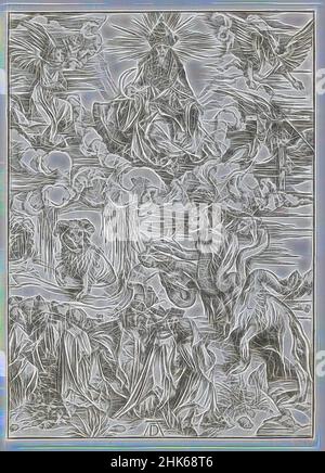 Inspiriert von dem Tier mit zwei Hörnern wie einem Lamm, aus der Serie 'die Apokalypse', Albrecht Dürer, Deutsch, 1471–1528, ca. 1496–97, Holzschnitt, hergestellt in Deutschland, Europa, Drucke, Bild (unregelmäßig): 15 9/16 x 11 3/16 Zoll (39,5 x 28,4 cm, neu erfunden von Artotop. Klassische Kunst neu erfunden mit einem modernen Twist. Design von warmen fröhlichen Leuchten der Helligkeit und Lichtstrahl Strahlkraft. Fotografie inspiriert von Surrealismus und Futurismus, umarmt dynamische Energie der modernen Technologie, Bewegung, Geschwindigkeit und Kultur zu revolutionieren Stockfoto