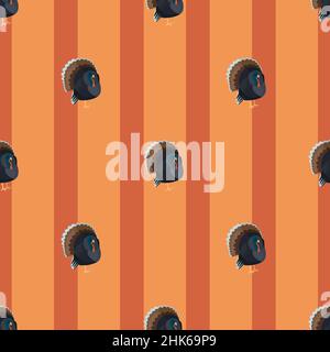 Nahtloses Putenmuster auf orange gestreiftem Hintergrund. Textur des Feldvogels für jeden Zweck. Geometrische Vorlage für textiles Stoffdesign. Einfacher vecto Stock Vektor