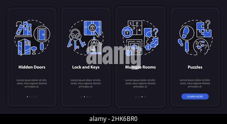 Escape Room Attribute Nachtmodus Onboarding mobile App Bildschirm Stock Vektor