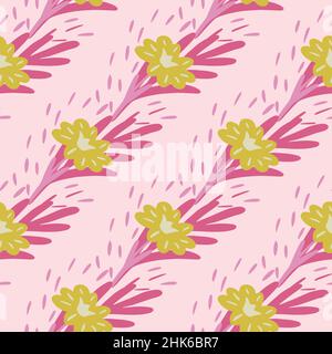 Nahtloses Muster mit Blumensträußen auf hellrosa Hintergrund. Vektor-Blumenvorlage im Doodle-Stil. Sanfte Sommer botanische Textur für Stock Vektor