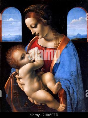 Die Madonna mit dem Kind (die litanische Madonna) von Leonardo da Vinci (1452–1519), Tempera auf Leinwand (von der Tafel überreicht), Mitte 1490s Stockfoto