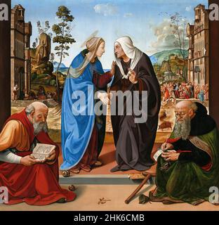 Die Heimsuchung mit dem heiligen Nikolaus und dem heiligen Antonius Abt des italienischen Renaissance-Malers Piero di Cosimo (1462-1522), Öl auf Tafel, c. 1489-90 Stockfoto