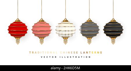 Frohes Chinesisches Neues Jahr. Chinesische Feste leuchten Laternen. Traditionelle asiatische Elemente. Vektorgrafik. Stock Vektor