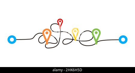 Verwirrende Pfade Routen auf weißem Hintergrund isoliert. Transportverfolgung, Reisen, Kartenstifte, Positionsstifte. Business Graph, Psychotherapie, auf dem Weg zu Stock Vektor