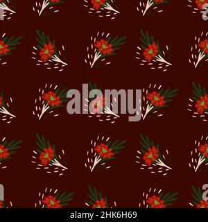 Nahtloses Muster mit Blumensträußen auf braunem Hintergrund. Vektor-Blumenvorlage im Doodle-Stil. Sanfte Sommer botanische Textur für fabri Stock Vektor
