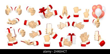 Cartoon Charakter Hand zeigt Fingergesten. 3D weihnachtsmann-Hände rendern. Vektorgrafik. Stock Vektor