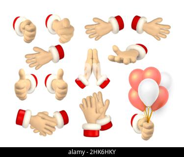 Cartoon Charakter Hand zeigt Fingergesten. 3D weihnachtsmann-Hände rendern. Vektorgrafik. Stock Vektor