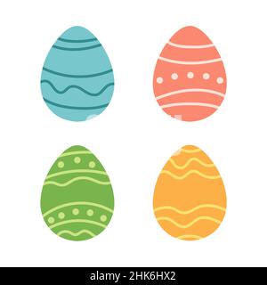 Einfache Ostern stilisierte Ei in flachen Cartoon-Design - Vektor auf weißem Hintergrund gesetzt. Vier Federsymbole Stock Vektor