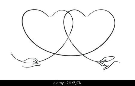Zarte Hände zeichnen zwei verflochtenen Herzen - oneline Kunst für Valentinstag, Ehe und romantische Themen Stock Vektor